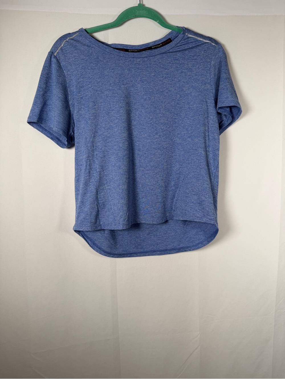Spyder Heathered Blue Short Sleeve Scoop Neck Open Back‎ Top